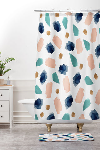 Summer Sun Home Art turquoise navy pink gold Shower Curtain And Mat