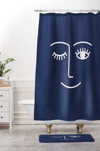 Summer Sun Home Art Wink Navy Shower Curtain And Mat