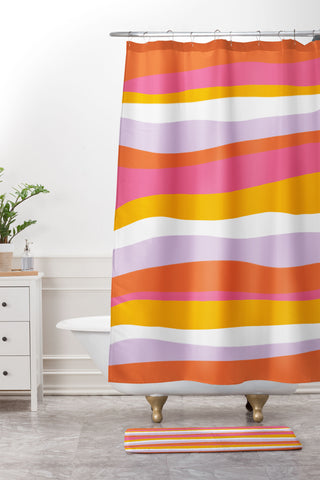SunshineCanteen cali beach stripes Shower Curtain And Mat