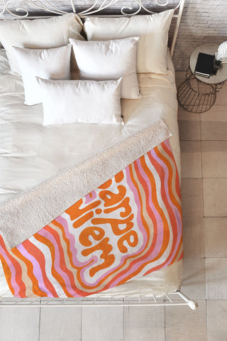 SunshineCanteen carpe diem retro Fleece Throw Blanket