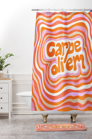 SunshineCanteen carpe diem retro Shower Curtain And Mat