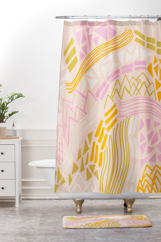 SunshineCanteen cascade in peach Shower Curtain And Mat