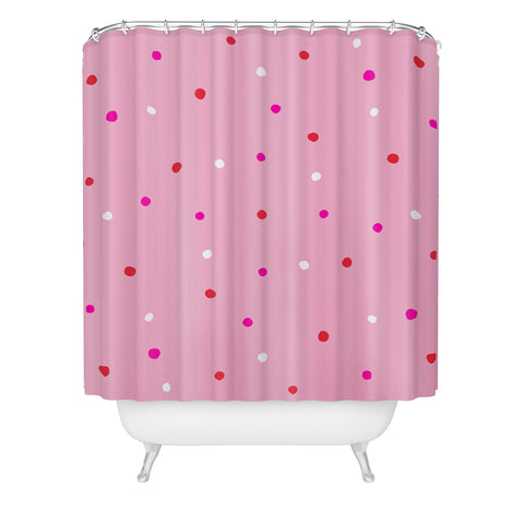 SunshineCanteen confetti dots pink red white Shower Curtain