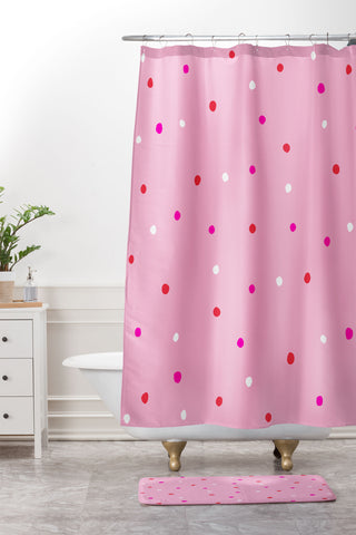 SunshineCanteen confetti dots pink red white Shower Curtain And Mat