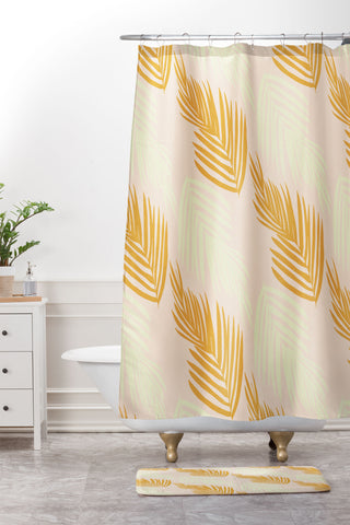 SunshineCanteen faded pink palms Shower Curtain And Mat