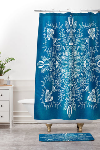 SunshineCanteen flores cyan Shower Curtain And Mat