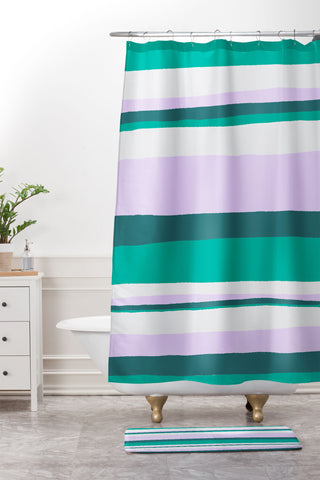 SunshineCanteen Hermosa sunset stripes Shower Curtain And Mat