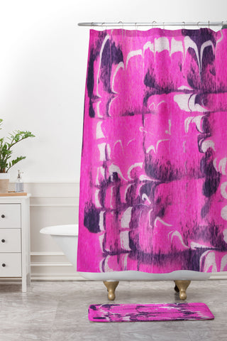 SunshineCanteen marble tie dye bright pink Shower Curtain And Mat