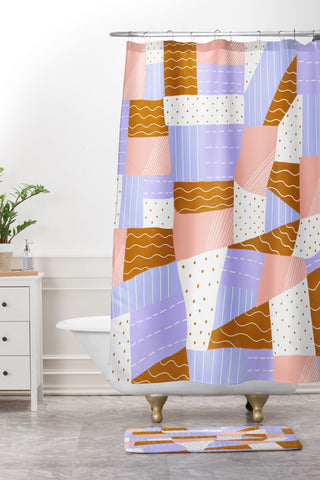 SunshineCanteen modern quilt lilac Shower Curtain And Mat
