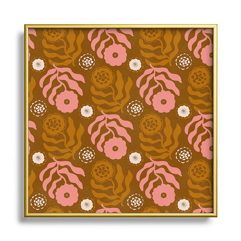 SunshineCanteen modflower pattern sienna Metal Square Framed Art Print