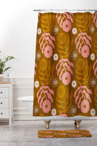 SunshineCanteen modflower pattern sienna Shower Curtain And Mat