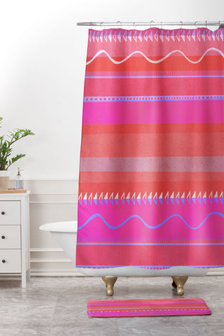 SunshineCanteen Nayarit pink Shower Curtain And Mat