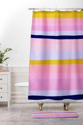 SunshineCanteen ojai stripes Shower Curtain And Mat