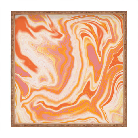SunshineCanteen orange marble Square Tray