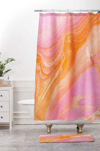 SunshineCanteen pink agate gemstone Shower Curtain And Mat