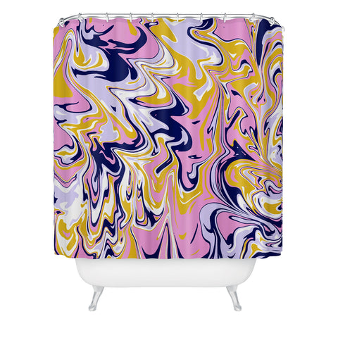 SunshineCanteen pink navy gold marble Shower Curtain