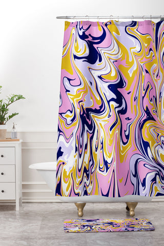 SunshineCanteen pink navy gold marble Shower Curtain And Mat