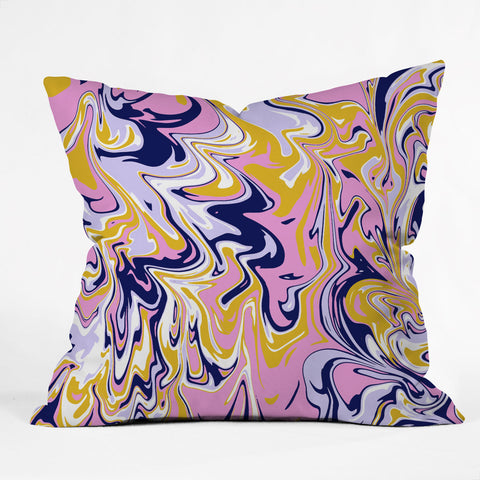 SunshineCanteen pink navy gold marble Outdoor Throw Pillow
