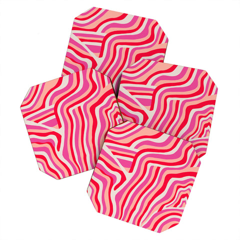 SunshineCanteen pink zebra stripes Coaster Set