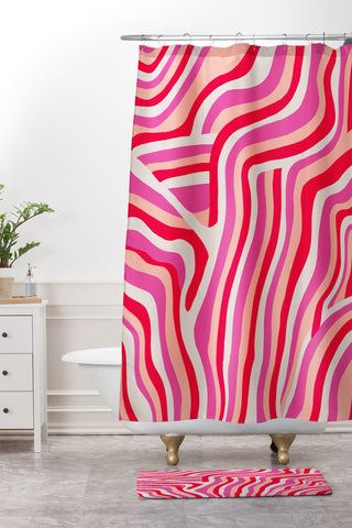 SunshineCanteen pink zebra stripes Shower Curtain And Mat