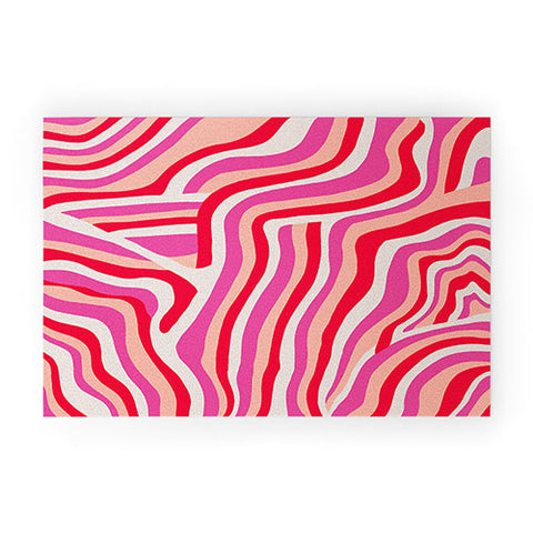 SunshineCanteen pink zebra stripes Welcome Mat