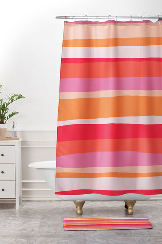 SunshineCanteen rosalita warm sunset stripes Shower Curtain And Mat