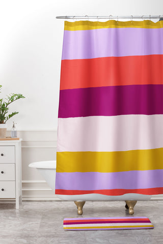 SunshineCanteen Sunset Stripes 1 Shower Curtain And Mat