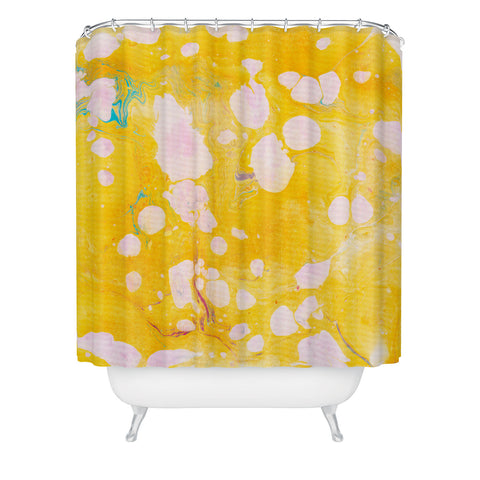 SunshineCanteen yellow cosmic marble Shower Curtain