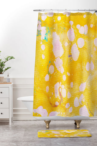 SunshineCanteen yellow cosmic marble Shower Curtain And Mat