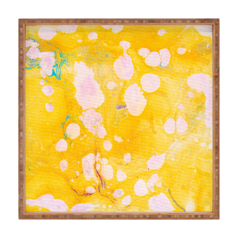 SunshineCanteen yellow cosmic marble Square Tray