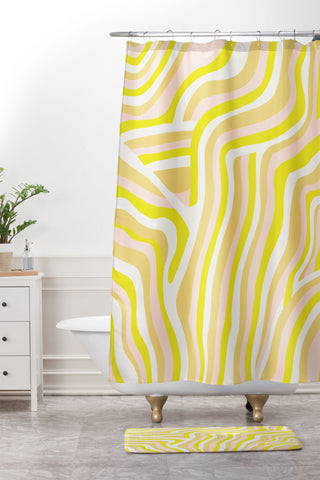SunshineCanteen yellow zebra stripes Shower Curtain And Mat