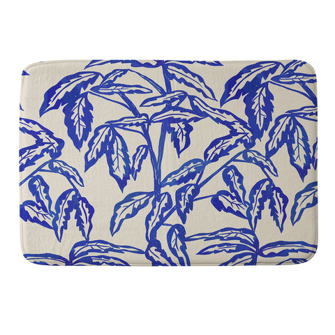 Superblooming Minimal Blue Plant Memory Foam Bath Mat