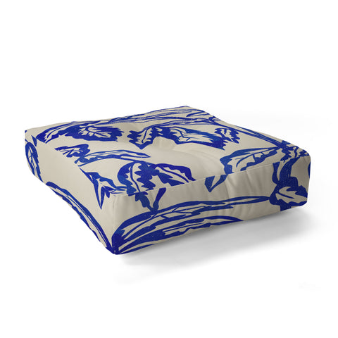 Superblooming Minimal Blue Plant Floor Pillow Square