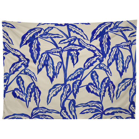 Superblooming Minimal Blue Plant Tapestry