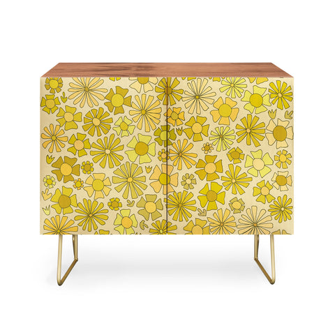 surfy birdy flower power retro flower pattern Credenza