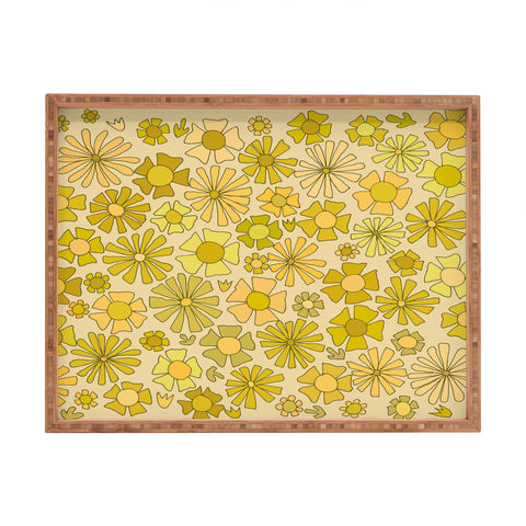 surfy birdy flower power retro flower pattern Rectangular Tray