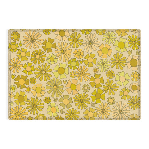 surfy birdy flower power retro flower pattern Outdoor Rug