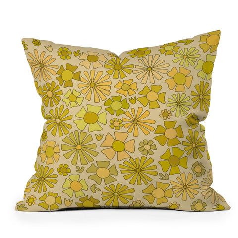 surfy birdy flower power retro flower pattern Throw Pillow