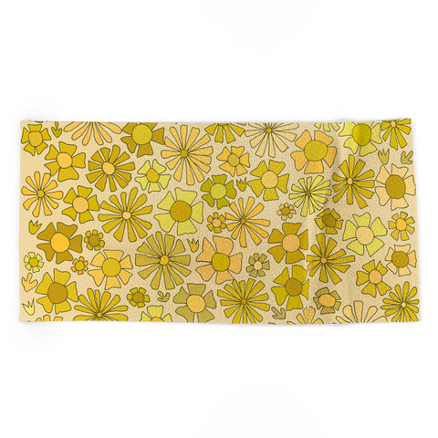 surfy birdy flower power retro flower pattern Beach Towel