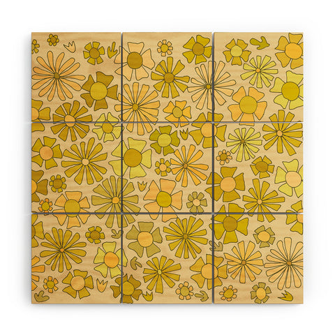 surfy birdy flower power retro flower pattern Wood Wall Mural