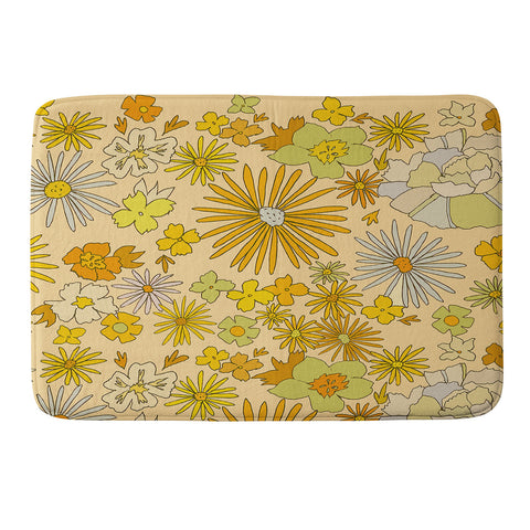 surfy birdy flower power wildflowers brown Memory Foam Bath Mat