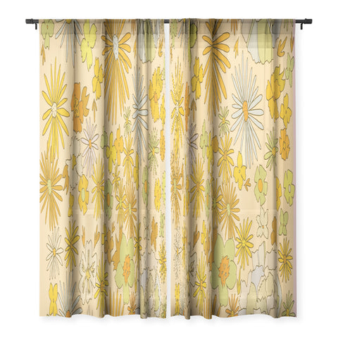 surfy birdy flower power wildflowers brown Sheer Non Repeat