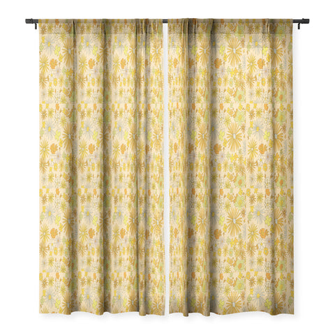 surfy birdy flower power wildflowers brown Sheer Window Curtain