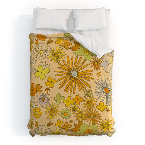 surfy birdy flower power wildflowers brown Duvet Cover