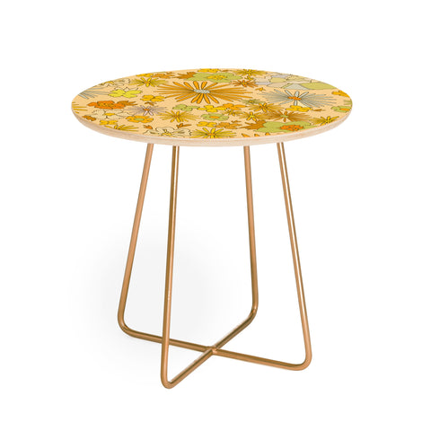 surfy birdy flower power wildflowers brown Round Side Table