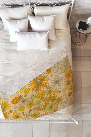 surfy birdy flower power wildflowers brown Fleece Throw Blanket