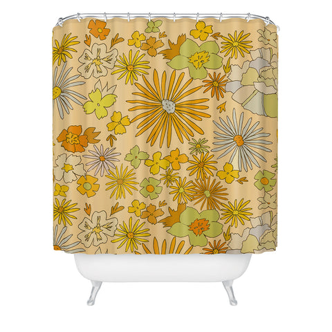 surfy birdy flower power wildflowers brown Shower Curtain