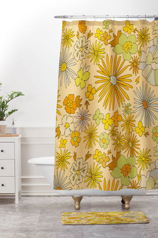surfy birdy flower power wildflowers brown Shower Curtain And Mat