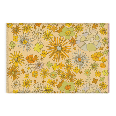 surfy birdy flower power wildflowers brown Outdoor Rug