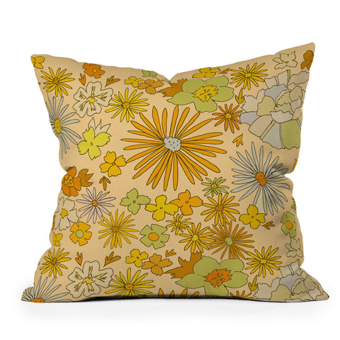 surfy birdy flower power wildflowers brown Throw Pillow
